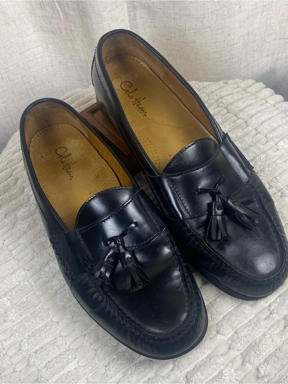 Cole Haan Men's Pinch Tassel Loafers 12 D Black Leather Dress Shoes 03506